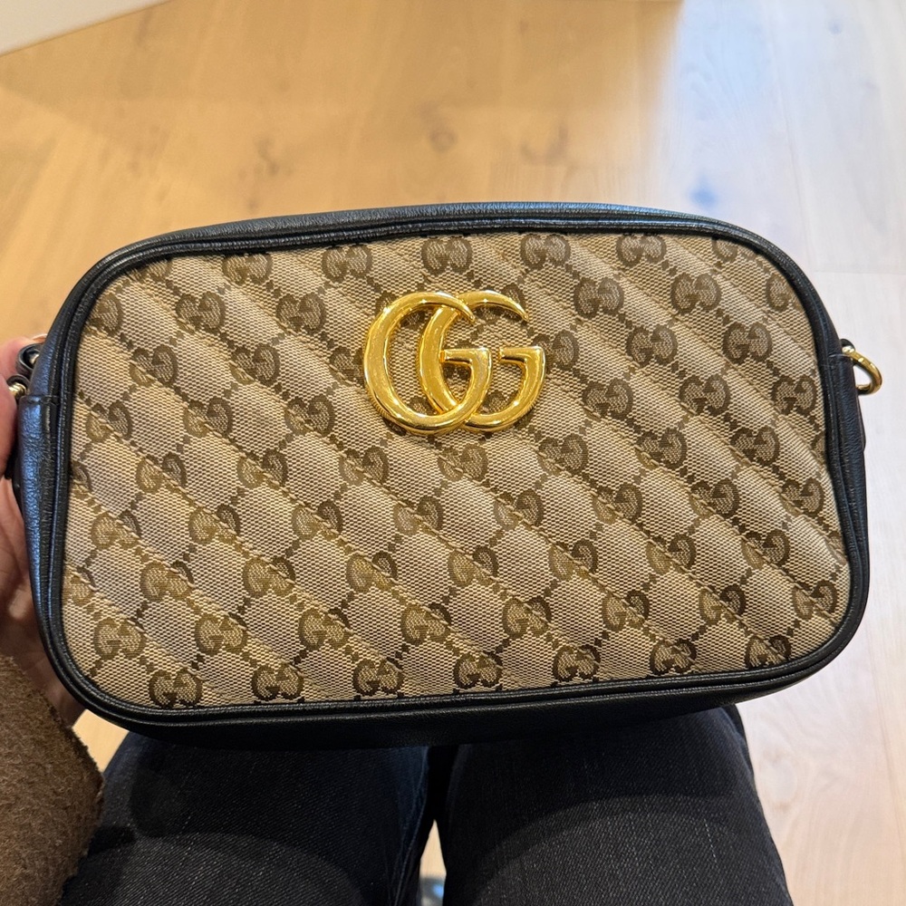 Gucci Beige and Black GG Crossbody Bag